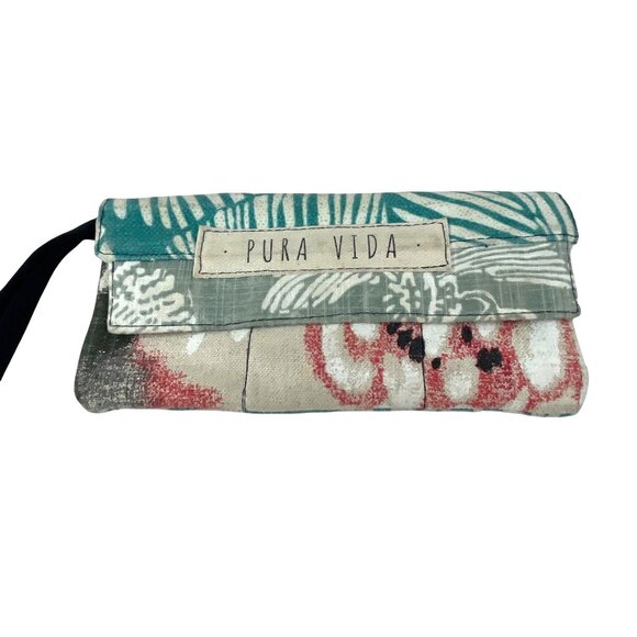 Pura Vida Womens Tropical Leaf Floral Pattern Clutch Wristlet Zipper Snap Closur - Picture 1 of 9
